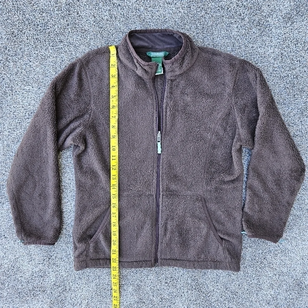 LL Bean Sherpa Fleece Brown Full Zip Jacket Sweatshirt Vintage Youth L 14-16